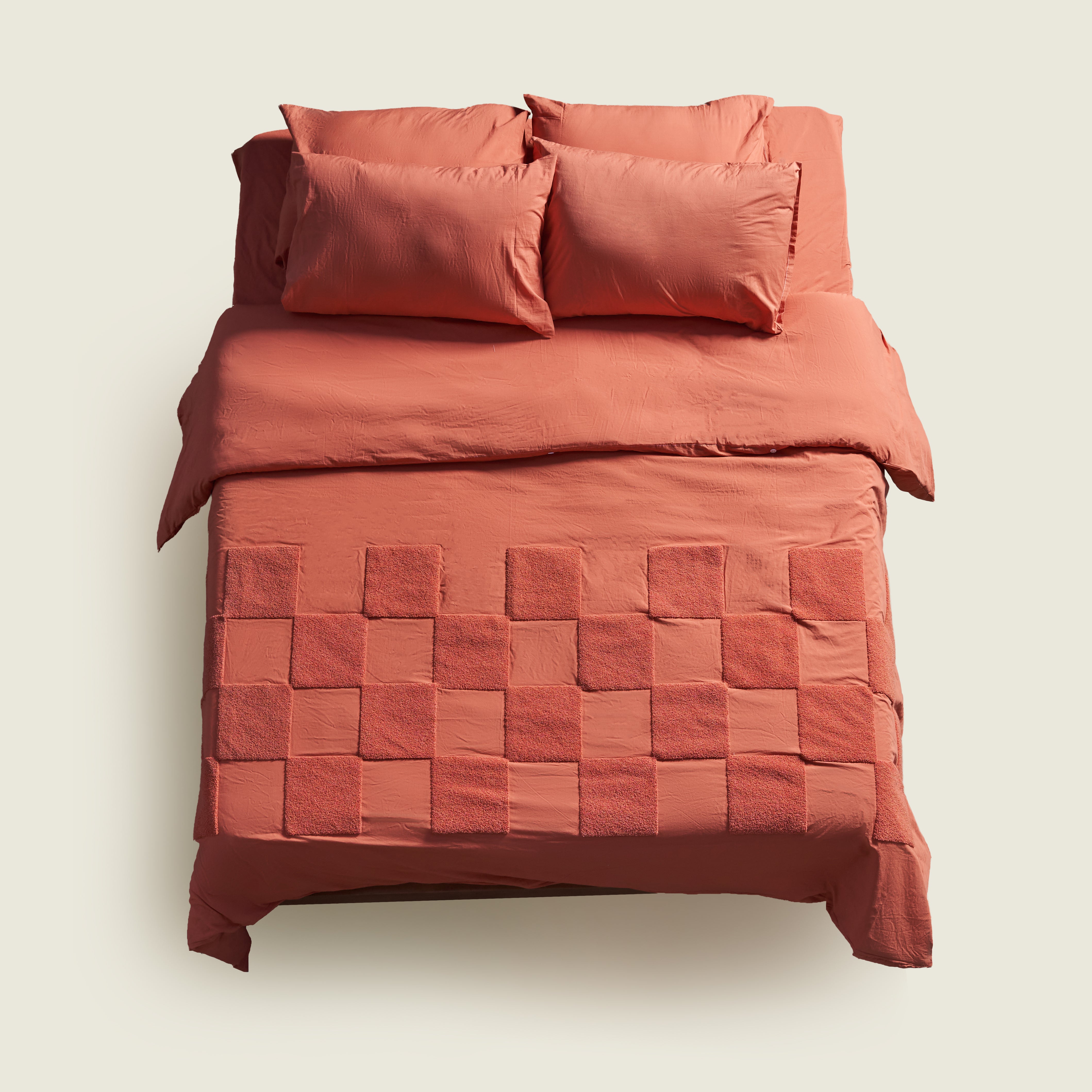 Tufted Duvet Set in Terracotta - Squares