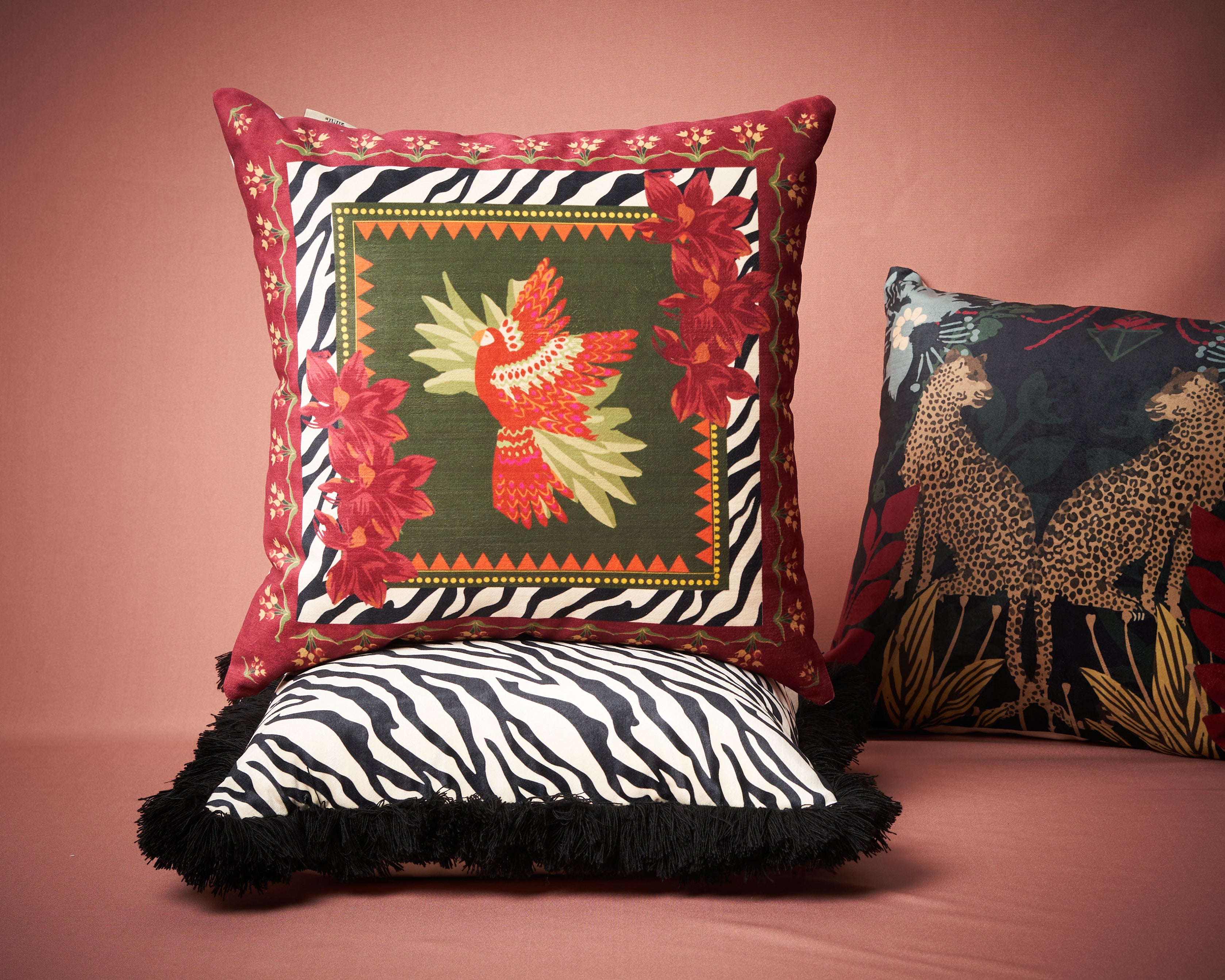 Red Bird - Velvet Cushion